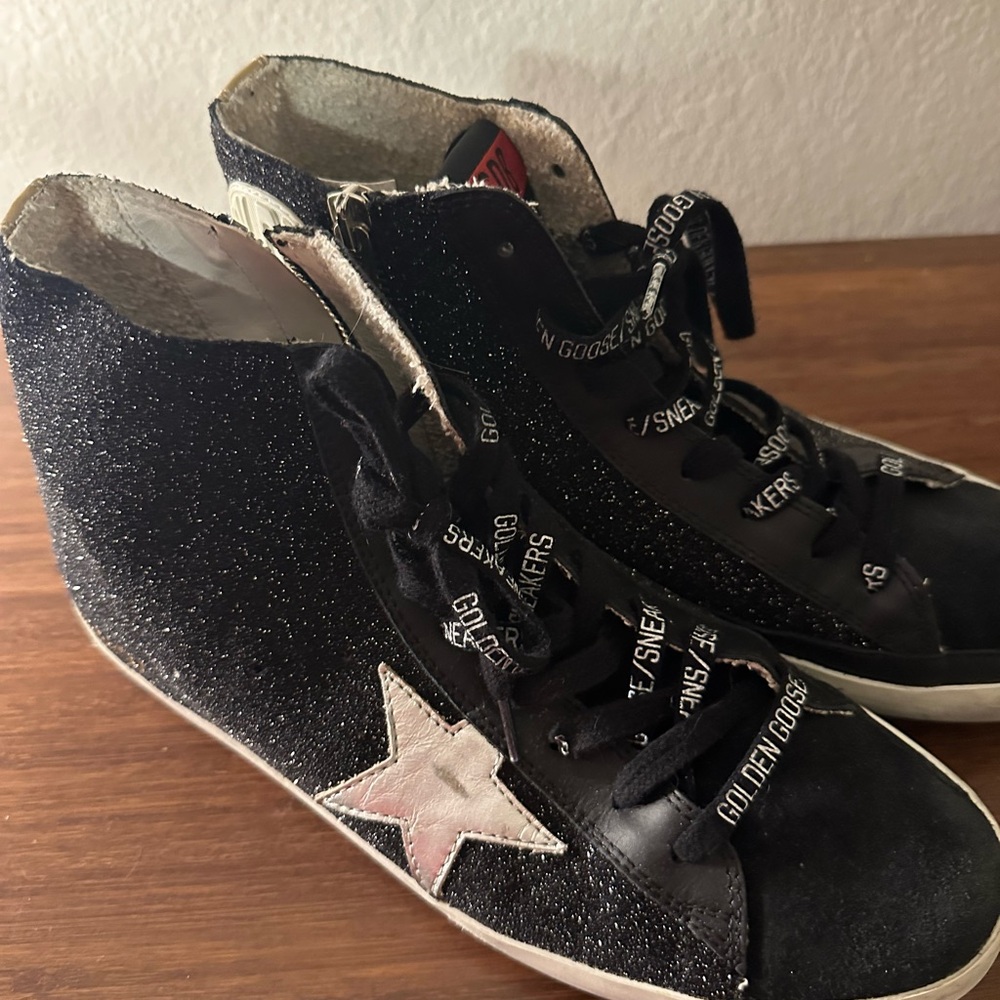 Golden Goose Francy Black and Silver Glitter Sneakers